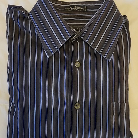 Villini (Roberto) men's black & blue striped long sleeve button up size: L - Picture 2 of 2